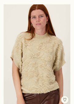 Zusss mouwloze trui met lurex jacquard  beige/goud