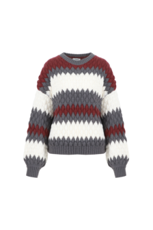 C&amp;S Kool knit pullover grijs/bordeaux/creme