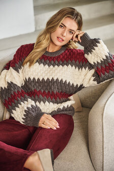C&amp;S Kool knit pullover grijs/bordeaux/creme