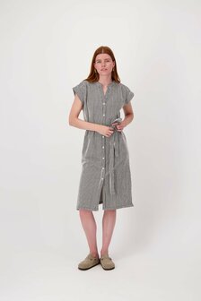 Zusss  gestreepte doorknoopjurk korte mouw  wit/zwart