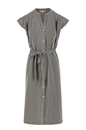 Zusss  gestreepte doorknoopjurk korte mouw  wit/zwart