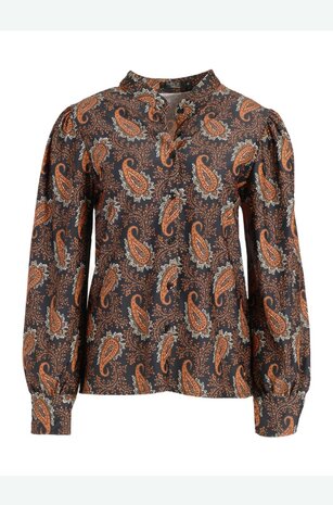 Rebelz Blouse Chloe  zwart/ oranje print