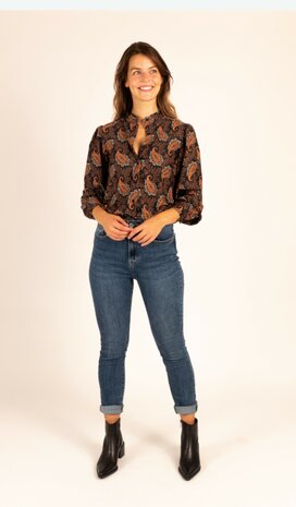 Rebelz Blouse Chloe  zwart/ oranje print