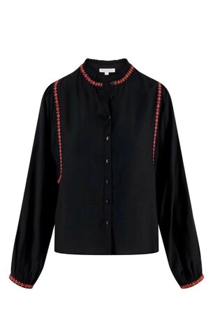 Zusss Blouse met borduursels zwart/koraalroze