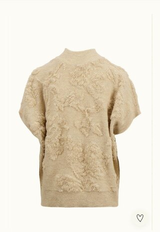Zusss mouwloze trui met lurex jacquard  beige/goud