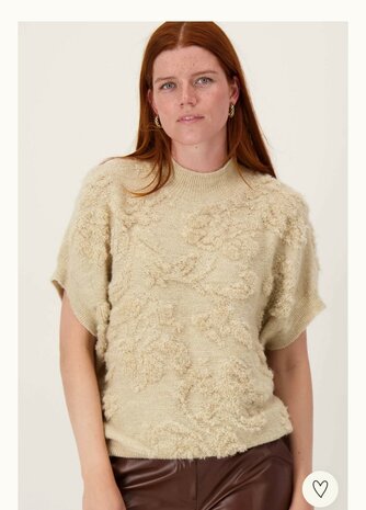 Zusss mouwloze trui met lurex jacquard  beige/goud