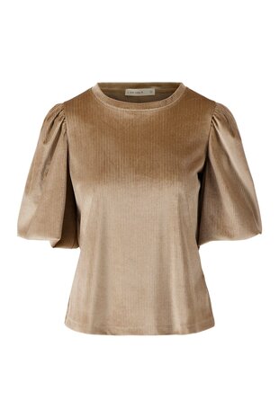 Zusss Rib velour pofmouw top goud