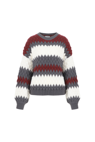 C&S Kool knit pullover grijs/bordeaux/creme