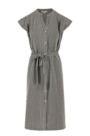 Zusss  gestreepte doorknoopjurk korte mouw  wit/zwart