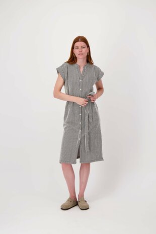 Zusss  gestreepte doorknoopjurk korte mouw  wit/zwart