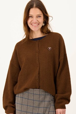 Zusss Basic cardigan with broche  hazelnut
