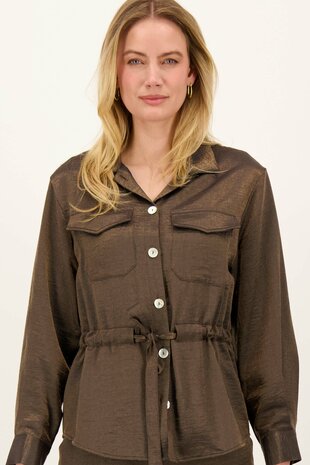 Zusss Long satin blouse with drawstring champagne gold