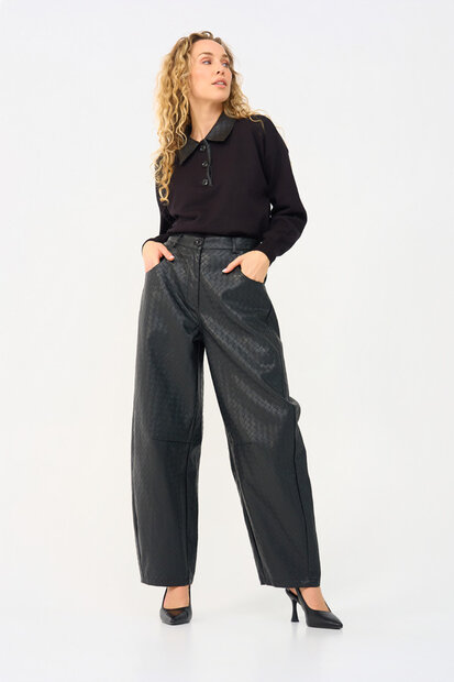 Mipiace barrel trousers vegan leather woven texture