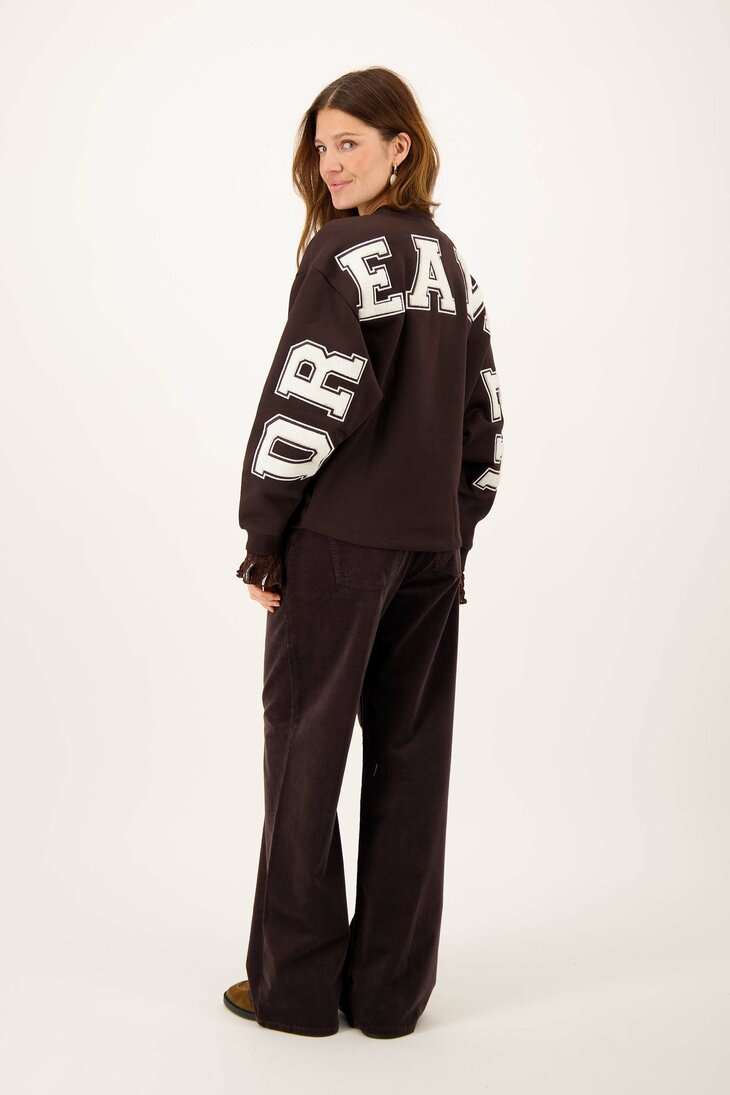 Zusss sweater met tekst bruin/zand