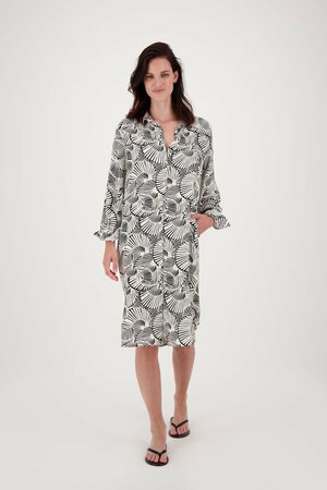 Zusss  Doorknoop jurk met grafische print offwhite/ zwart