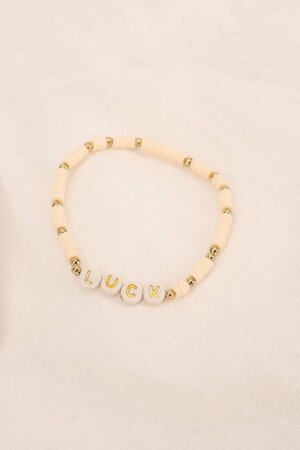 Zusss kralenarmband met tekst luck off white