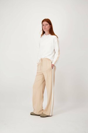 Zusss Jersey  broek met bies beige/off white