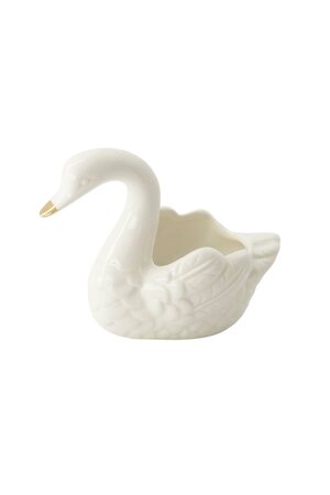 Zusss Waxinelichthouder keramiek zwaan wit/goud